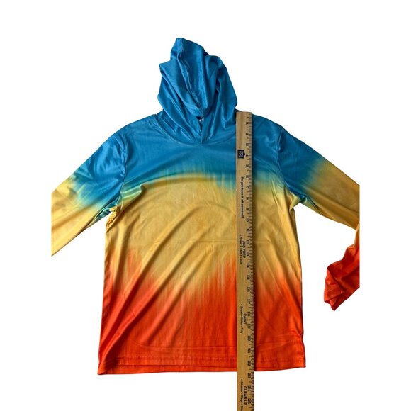 Uzzi Performance wear Tricolor Hoodie M 10-12 Blue Yellow Orange UPF 30+ NWT - Picture 6 of 10